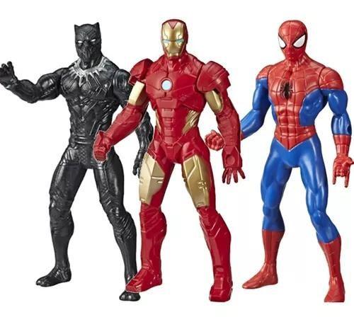 Imagem de Kit boneco figura homem aranha + homem de ferro e pantera negra 24cm hasbro