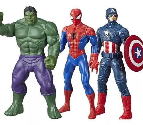 Imagem de Kit boneco homem aranha + capitão américa e hulk olympus 24cmhasbro