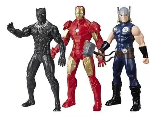 Imagem de Kit Boneco Homem De Ferro + Thor E Pantera Negra Hasbro 24cm