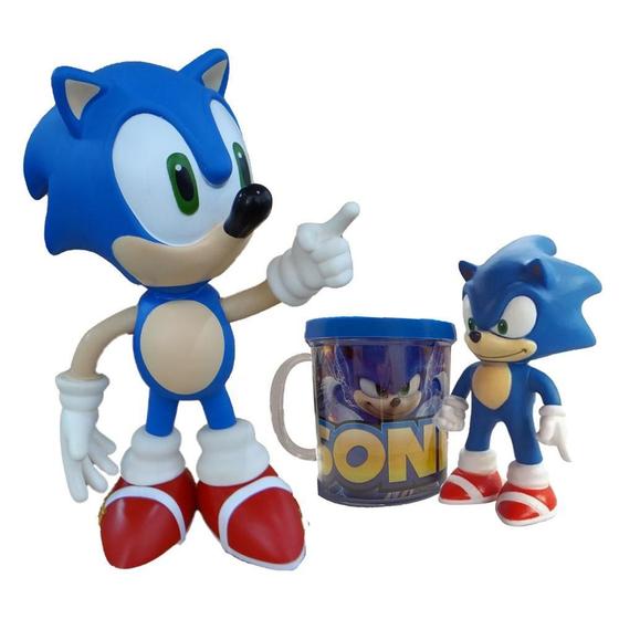 Imagem de Kit Boneco Sonic 25Cm E Sonic 16Cm Com Caneca Personalizada