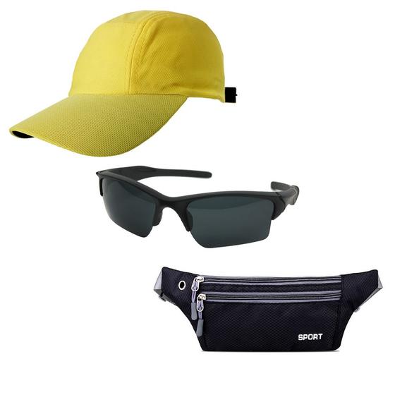 Imagem de Kit Bonés Liso De Aba Curva, Pochete Sport E Oculos De Sol - Esportivo Para Praia, Corrida, Caminhada, Ciclismo