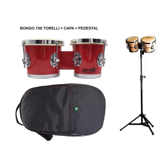 Imagem de Kit Bongo Torelli Vermelho 7x8 Tb011 + Pedestal Hpb01 + Capa