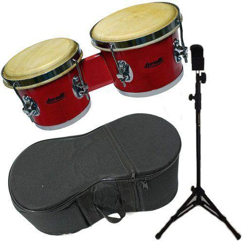 Imagem de Kit Bongô Vermelho Torelli Tb010 6x7 Com Pedestal E Capa