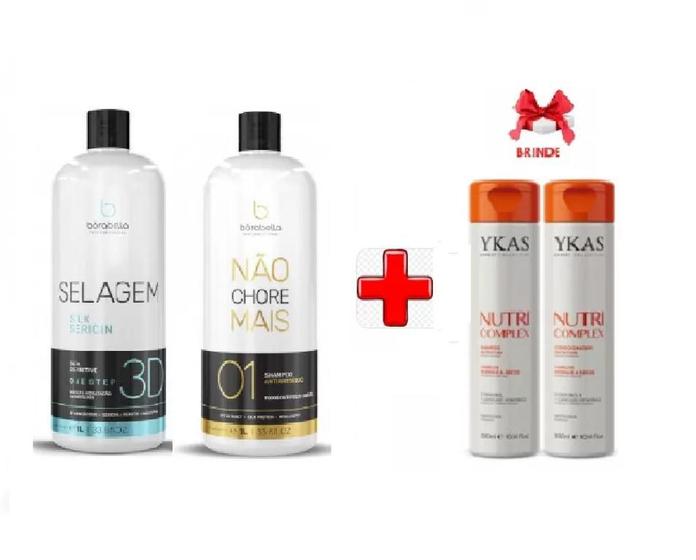 Imagem de Kit Borabella Selagem Sealant Silk 3D 1l + Shampoo Antiresíduos Não Chore Mais 2x1L + home care