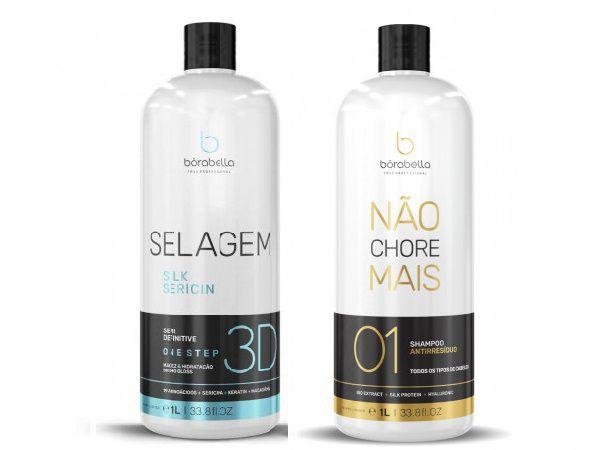 Imagem de Kit Borabella Selagem Sealant Silk 3D 1l + Shampoo Antiresíduos Não Chore Mais 2x1L 