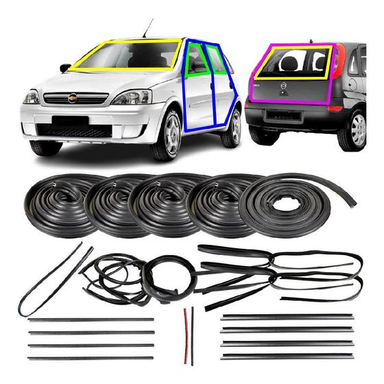 Imagem de Kit Borracha Completo Vidro E Porta Corsa Hatch 02 Em Diante