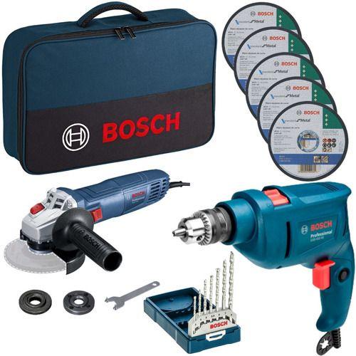 Imagem de Kit Bosch Esmerilhadeira Gws 700 Furadeira Impacto Gsb 450  110v