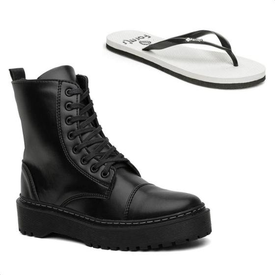 Imagem de Kit Bota Coturno Casual Feminina+Chinelo Form's Dia a Dia