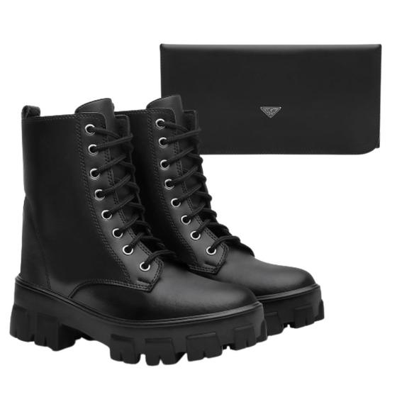 Imagem de Kit Bota Coturno Feminino Preto Fosco + Carteira Feminina