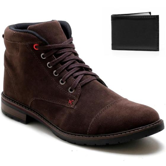 Kit Bota Coturno Masculino Camurça + Carteira Dia a Dia Leve Menor preço em Kit Bota Coturno Masculino Camurça + Carteira Dia a Dia Leve