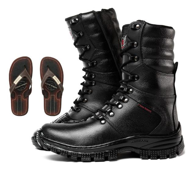 Imagem de Kit Bota Coturno Segurança material ecológico Cano Alto Chinelo