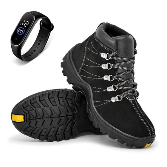 Imagem de Kit Bota Coturno Tratorado Com Relogio Led Masculino