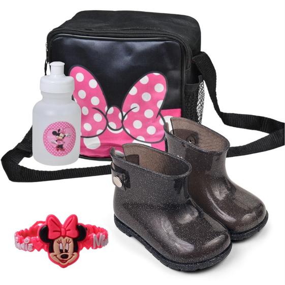 Imagem de Kit Bota Galocha Baby Glitter Com Lancheira