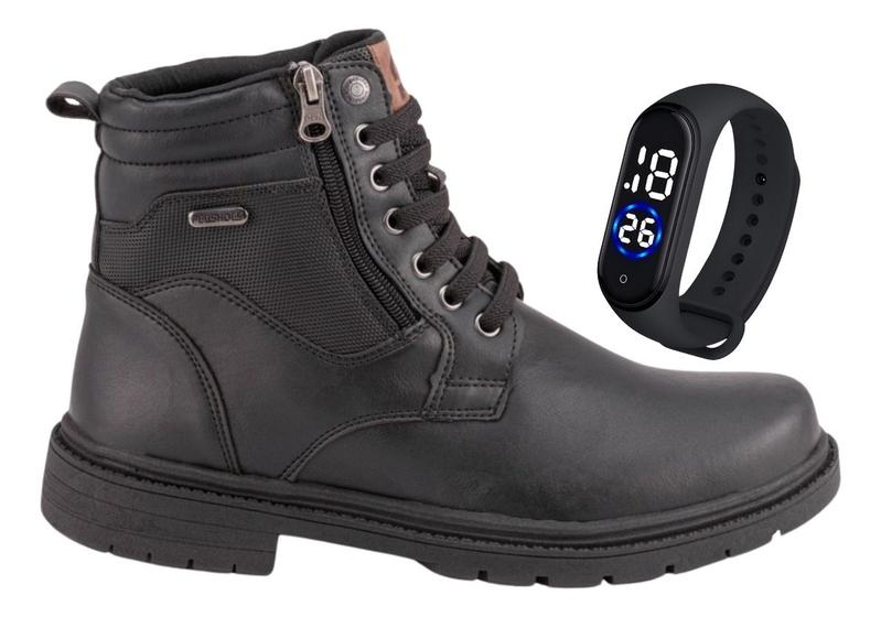 Imagem de Kit Bota material ecológico Casual Zíper Lateral Relógio Band