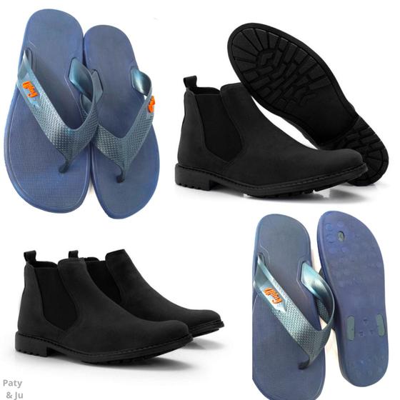 Imagem de Kit Botina Chelsea Chinelo Masculino Conforto Queima Estoque