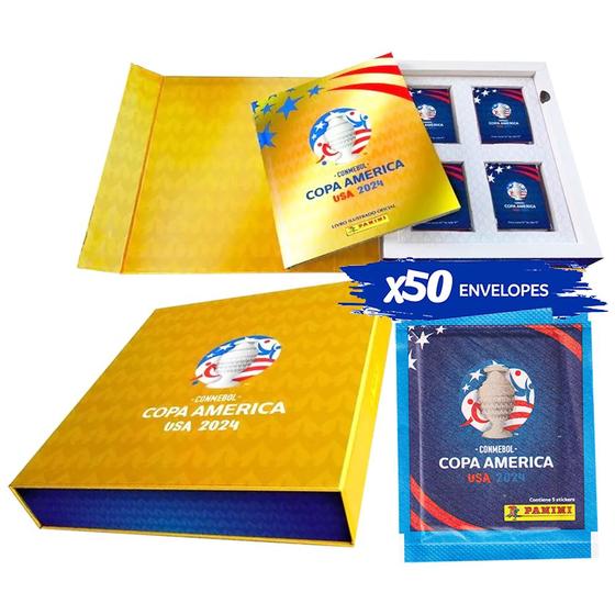 Imagem de Kit Box Album Premium Ouro + 50 Envelopes Copa America 2024