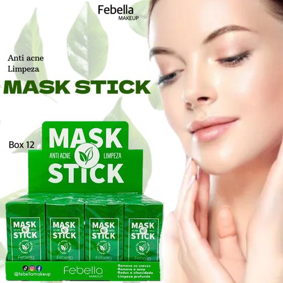 Imagem de Kit Box com 12 Máscara Chá Verde Mask Stick Anti-Acne, Remove Cravos, Limpeza Profunda e Reduz Oleosidade Facial Febella