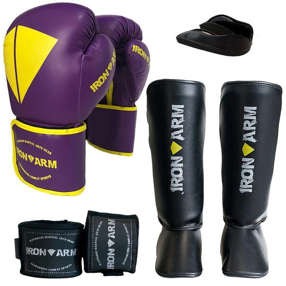 Imagem de Kit Boxe Luva Bandagem Protetor Bucal Caneleira G - Iron Arm