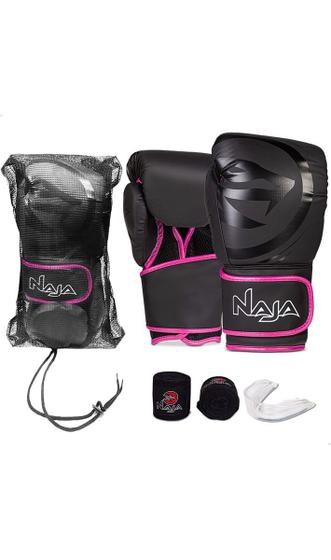 Imagem de Kit Boxe Muay Thai - Luva Black Line + Bandagem + Protetor Bucal - Naja