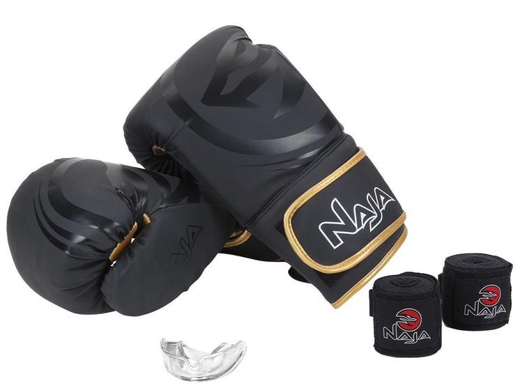 Imagem de Kit Boxe/Muay Thai Naja Black Preto e Dourado