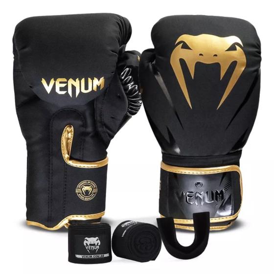 Imagem de Kit Boxe Venum Impact 2.0: Luva + Bandagem + Bucal - Gold