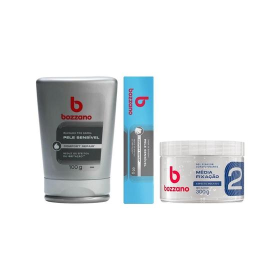 Imagem de Kit Bozzano Pele Sens Cr Barbear+Gel Pos Barba+Gel Fix Inc