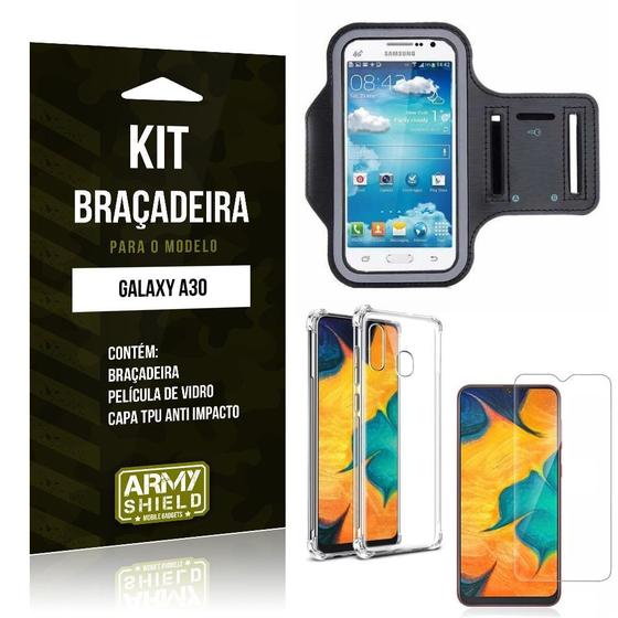 Imagem de Kit Braçadeira Galaxy A30 Braçadeira + Capinha Anti Impacto + Película de Vidro - Armyshield