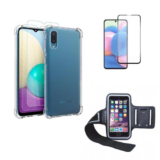 Imagem de Kit Braçadeira Samsung Galaxy A02 + Película De Vidro 3D + Capa