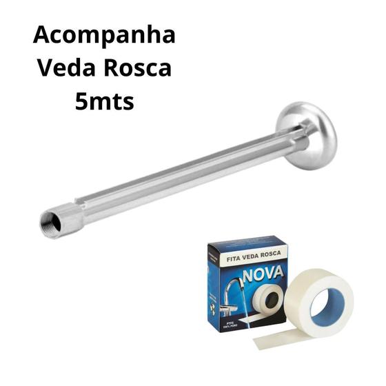 Imagem de Kit Braço de Alumínio para Chuveiro Cano Polido 40cm - Veda Rosca 12mm X 5mts - Envio Imediato