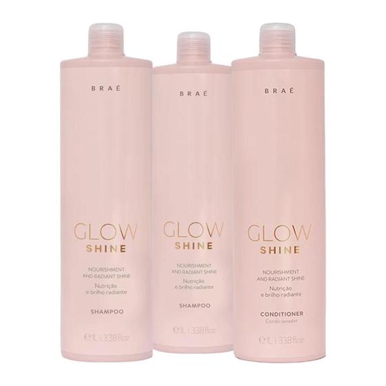 Imagem de Kit Braé Glow Shine 2x Shampoo 1L, Condicionador 1L (3 produtos)