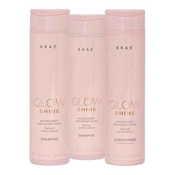 Imagem de Kit Braé Glow Shine 2x Shampoo 250ml, Condicionador 250ml (3 produtos)