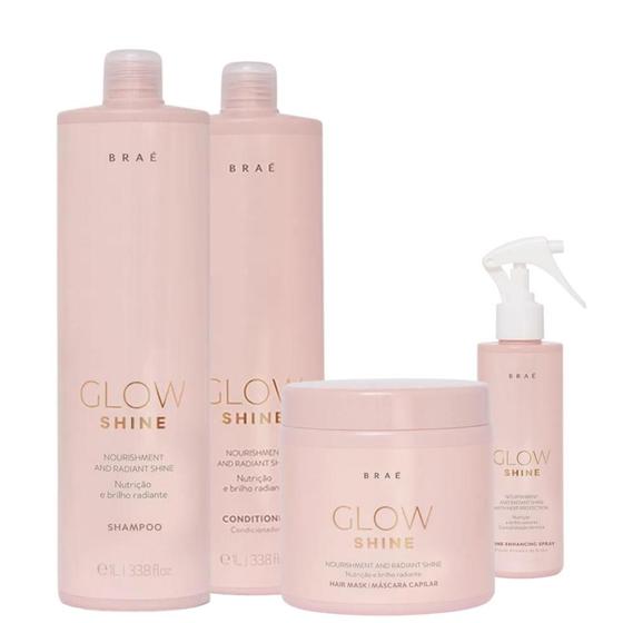 Imagem de Kit Braé Glow Shine Shampoo 1L, Condicionador 1L, Máscara 500g, Fluido Ativador 200ml (4 produtos)