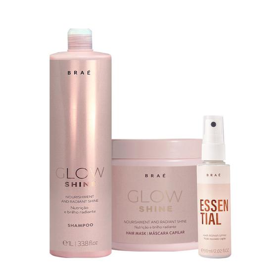 Imagem de Kit Braé Glow Shine Shampoo Litro Máscara e Mini Essential (3 produtos)