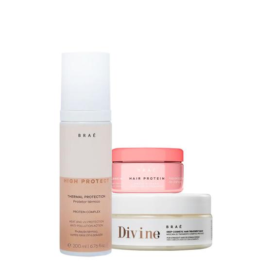 Imagem de Kit Braé High Protect Thermal Divine Máscara e Hair Protein (3 produtos)