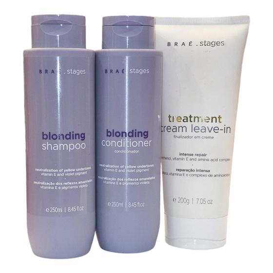 Imagem de Kit Braé Stages Blonding - Shampoo 250ml + Condicionador 250ml + Leave-In 200g