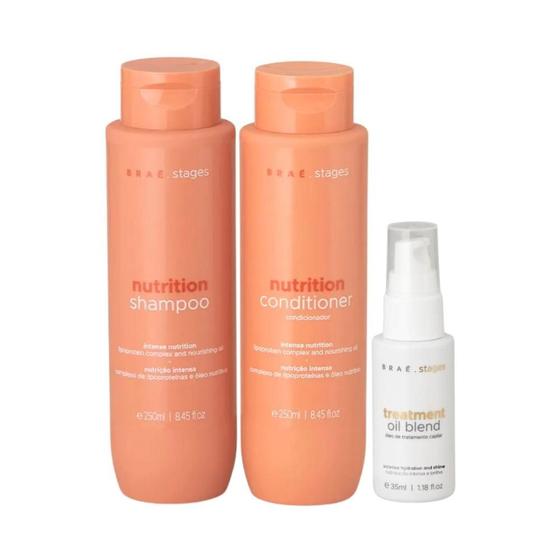 Imagem de Kit Braé Stages Nutrição Shampoo 250ml + Condicionador 250ml + Mix De Oleos 35ml