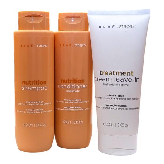 Kit Braé Stages Nutrition - Shampoo 250ml + Condicionador 250ml + Leave-In 200g Imagem de Kit Braé Stages Nutrition - Shampoo 250ml + Condicionador 250ml + Leave-In 200g