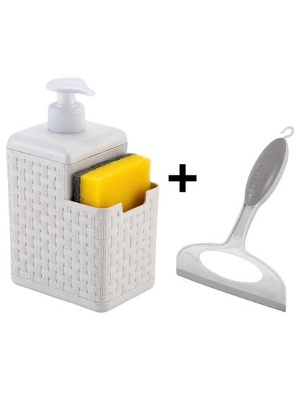Kit BRANCO Porta Detergente e Sabonete Líquido + Rodinho De Pia Luxo Cozinha Banheiro Menor preço em Kit BRANCO Porta Detergente e Sabonete Líquido + Rodinho De Pia Luxo Cozinha Banheiro