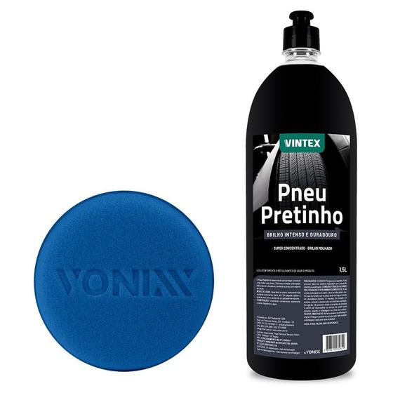 Imagem de Kit Brilho Molhado Duradouro Vonixx Pneu Pretinho 1,5L + Aplicador