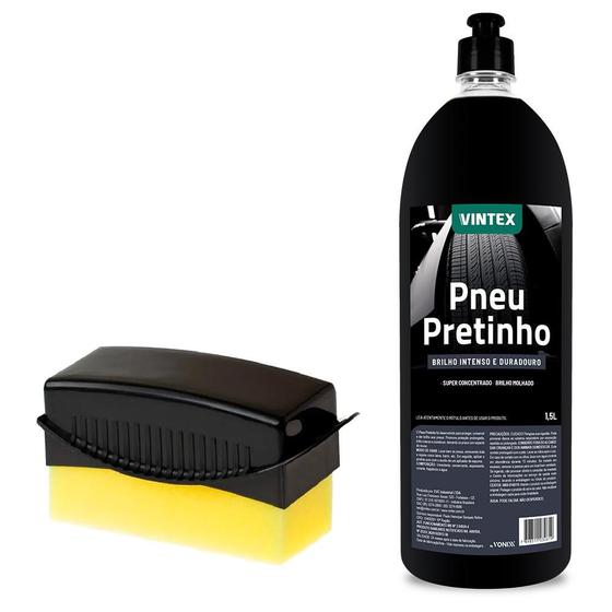 Imagem de Kit Brilho Molhado Pneu Pretinho Vonixx 1,5L + Aplicador Concavo Detailer