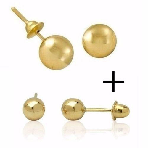 Imagem de Kit Brinco Bola 5mm Brinco Bola 2.5mm Segundo Furo Ouro 18k