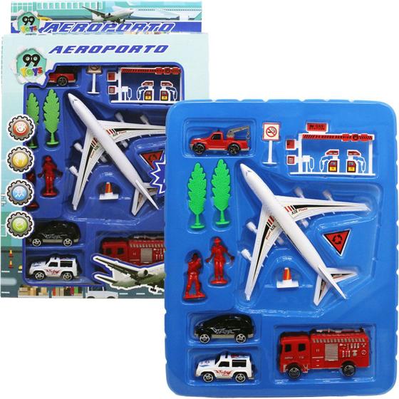 Imagem de Kit Brinquedo Aeroporto Com 13Pçs helicóptero Avião Carrinho