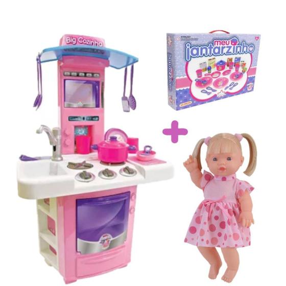 Imagem de Kit Brinquedo Boneca Elisi Fala Frases + Cozinha e Jantar