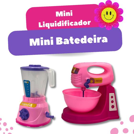 Imagem de Kit Brinquedo de Criança Mini Liquidificador e Batedeira Infantil com Copo Removível e Manivela Giratória