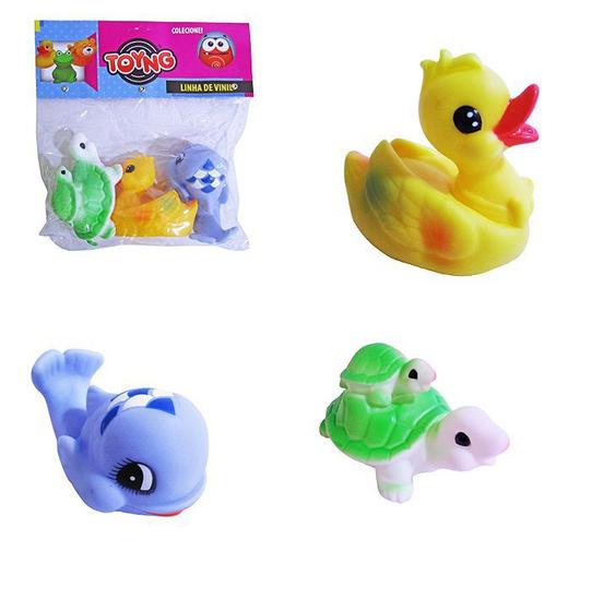 Kit brinquedo de vinil 3 bichinhos - pato - tartaruga - baleia Menor preço em Kit brinquedo de vinil 3 bichinhos - pato - tartaruga - baleia