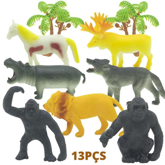 Imagem de Kit Brinquedo Educativo Animais Miniaturas Safari Plástico Sortidos 13PÇS