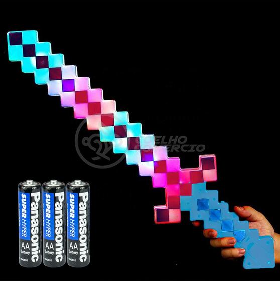 Imagem de Kit Brinquedo Espada Pixel Ninja 58cm Diamante com Som e Luz + 3 Pilhas AA - Azul 47