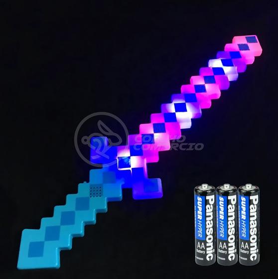 Imagem de Kit Brinquedo Espada Pixel Ninja 58cm Diamante com Som e Luz + 3 Pilhas AA - Azul 73