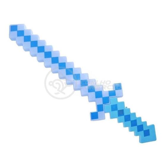 Imagem de Kit Brinquedo Espada Pixel Ninja 58cm Diamante com Som e Luz + 3 Pilhas AA - Azul