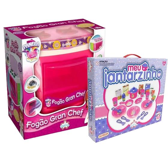 Imagem de Kit Brinquedo Fogãozinho Infantil Gran Chef Big Star + Conjunto Meu Jantarzinho Infantil 24 Peças